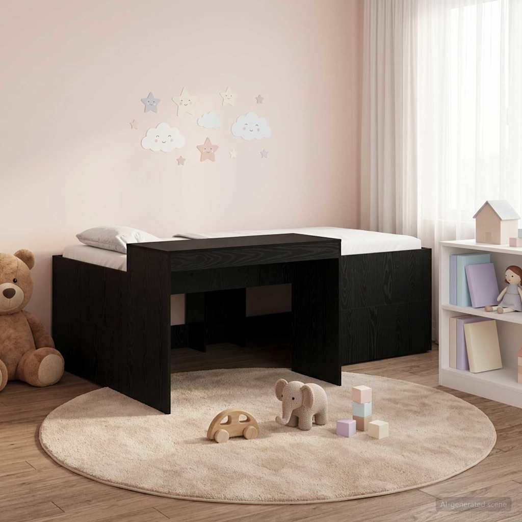 Hoge Bed Frame met Bureau voor Kinderen Zwart 80 x 200 cm is nu te koop bij PeponiXL, paradijselijk wonen!