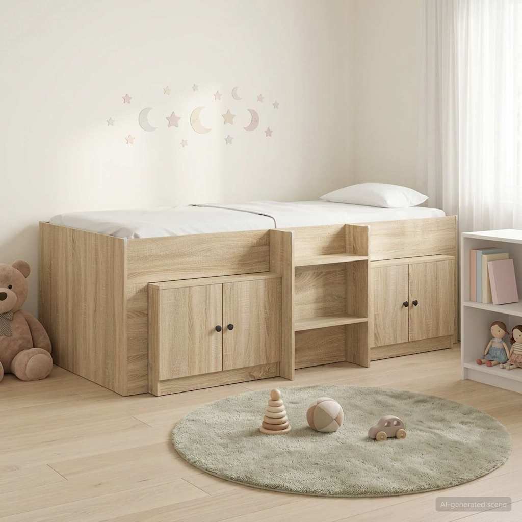 Loft Bed Frame met Kast 3 st Sonoma Eiken Bewerkt hout is nu te koop bij PeponiXL, paradijselijk wonen!