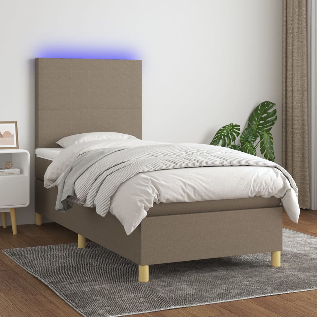 Boxspring met matras en LED stof taupe 100x200 cm is nu te koop bij PeponiXL, paradijselijk wonen!