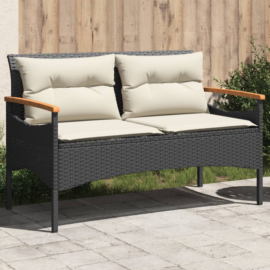 Tuinbank met kussens 116x62,5x74 cm poly rattan zwart is nu te koop bij PeponiXL, paradijselijk wonen!