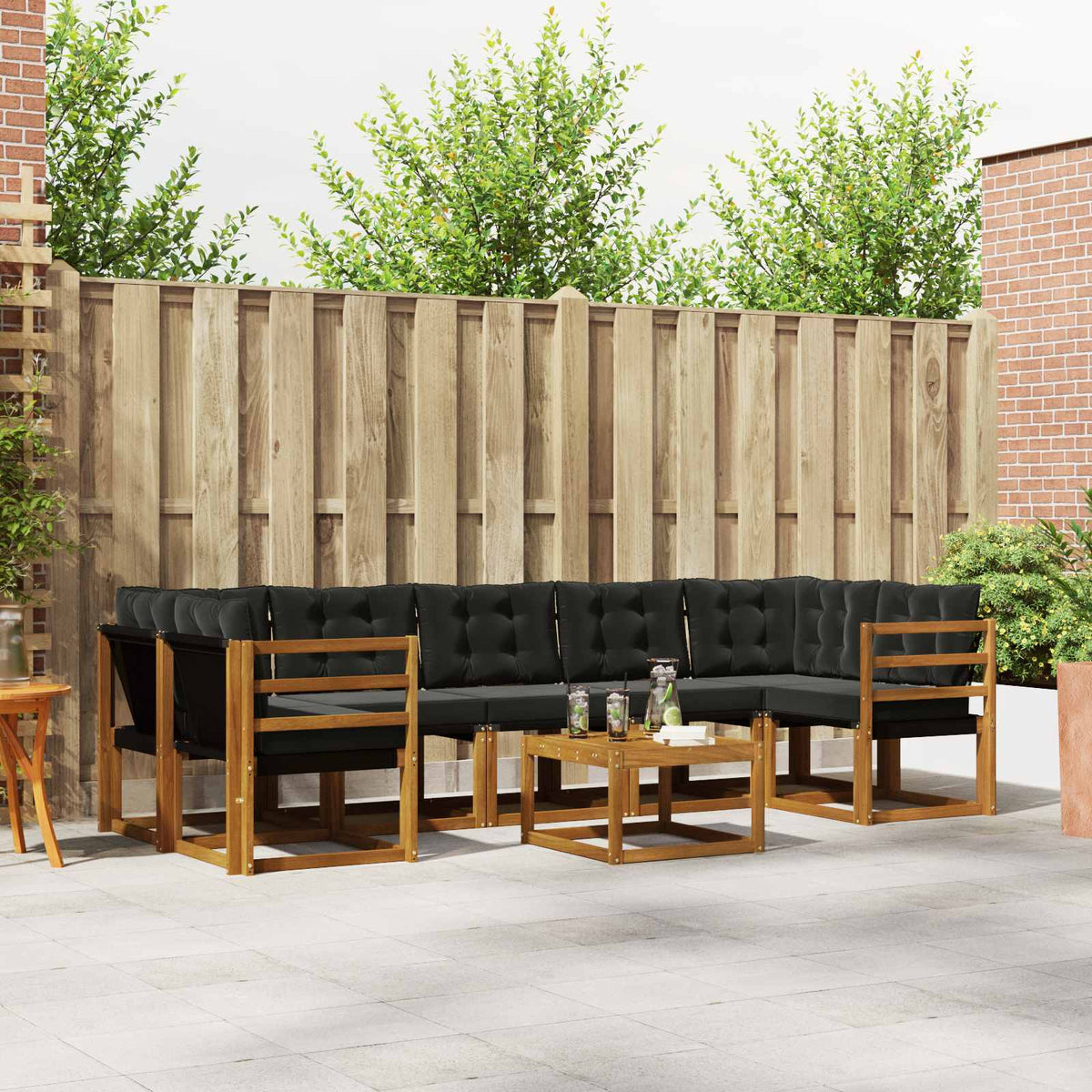 Buiten bankenset met kussen 8 pcs Natuurlijk en Zwart is nu te koop bij PeponiXL, paradijselijk wonen!