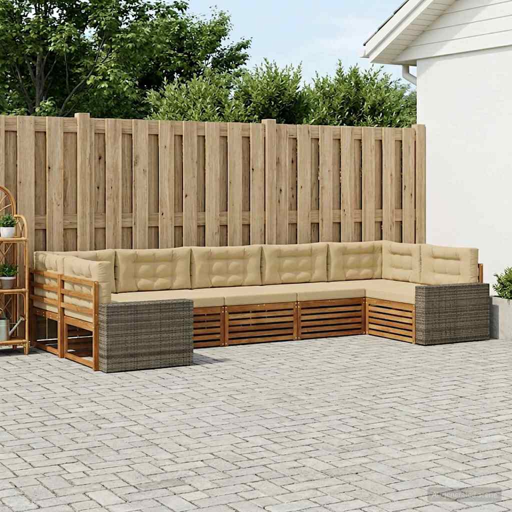 Buiten bankenset met kussen 7 pcs Natuurlijk en Beige is nu te koop bij PeponiXL, paradijselijk wonen!