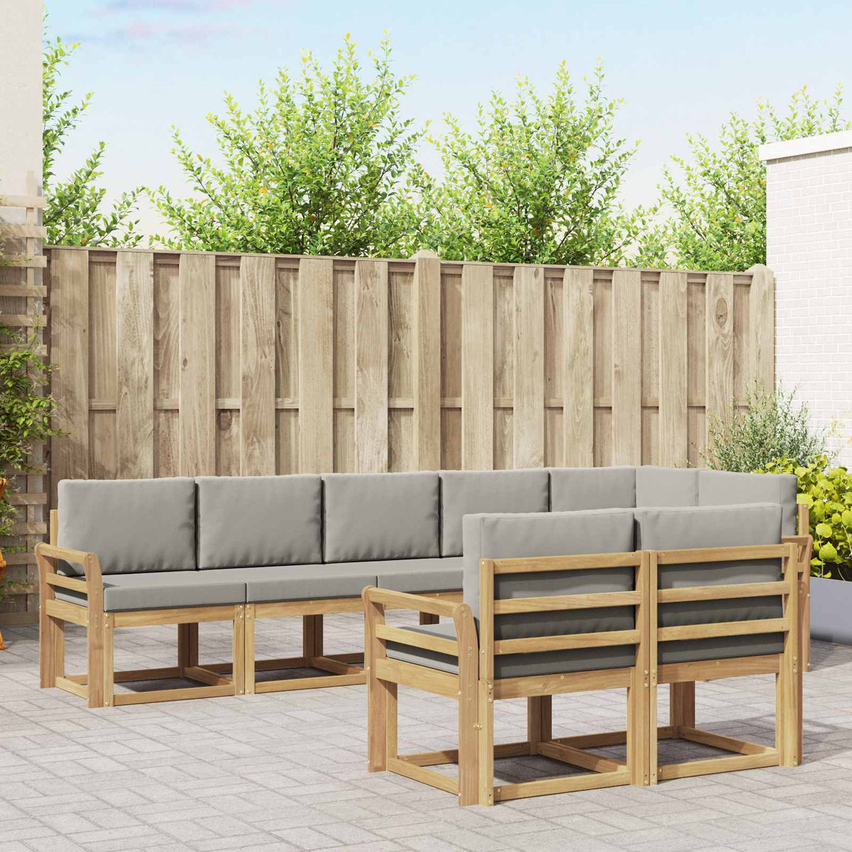 Buiten bankenset met kussen 8 pcs Wit en Lichtgrijs is nu te koop bij PeponiXL, paradijselijk wonen!