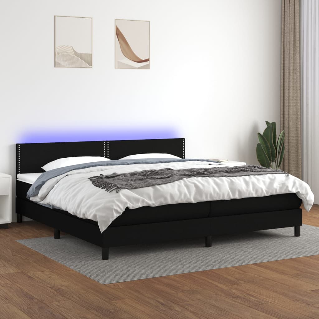 Boxspring met matras en LED stof zwart 200x200 cm is nu te koop bij PeponiXL, paradijselijk wonen!