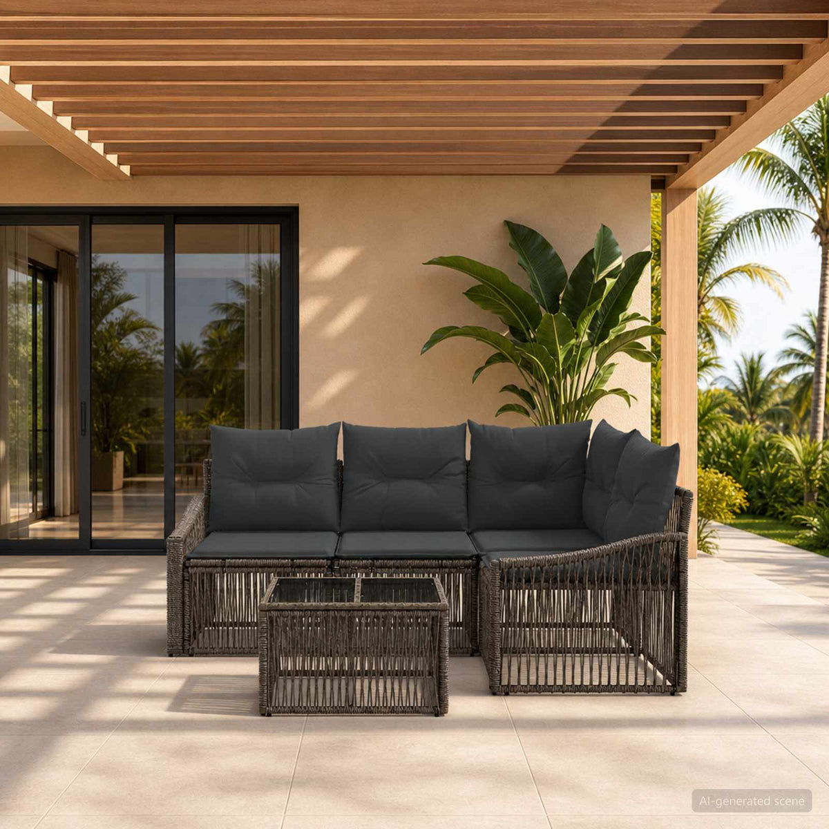 Tuinbankenset 5 pcs Grijs poly rattan is nu te koop bij PeponiXL, paradijselijk wonen!