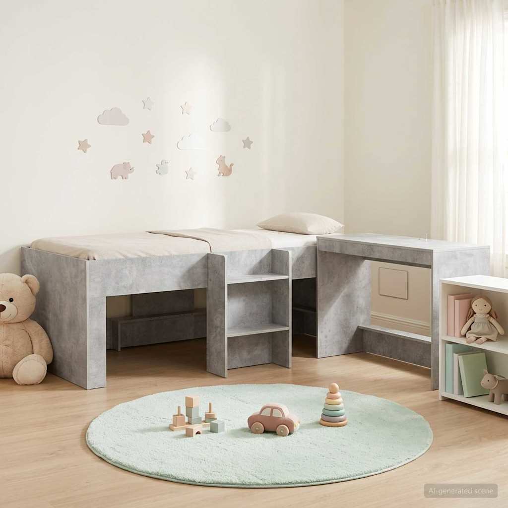 Bedframe met Bureau 2 st Betongrijs Bewerkt hout is nu te koop bij PeponiXL, paradijselijk wonen!