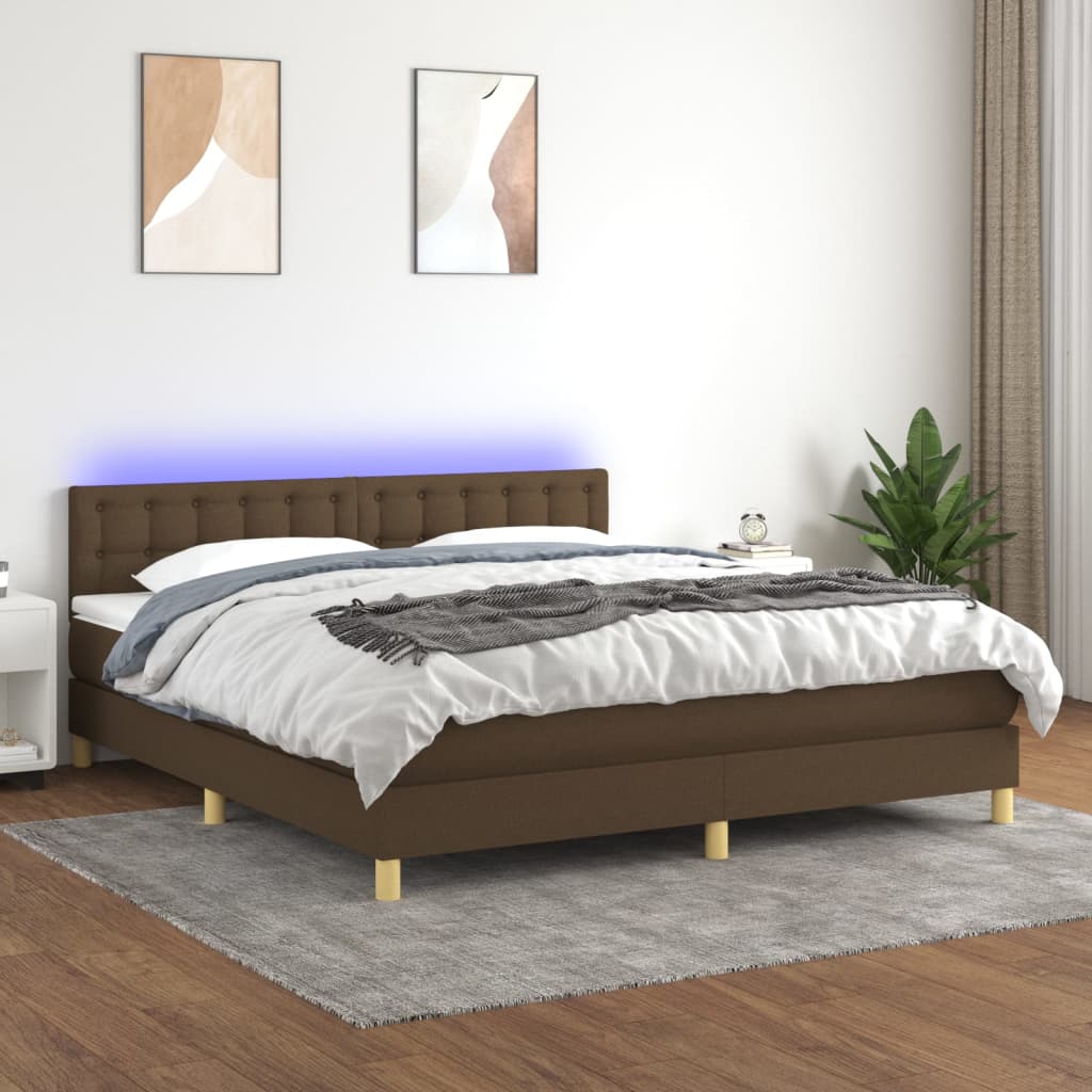 Boxspring met matras en LED stof donkerbruin 180x200 cm is nu te koop bij PeponiXL, paradijselijk wonen!