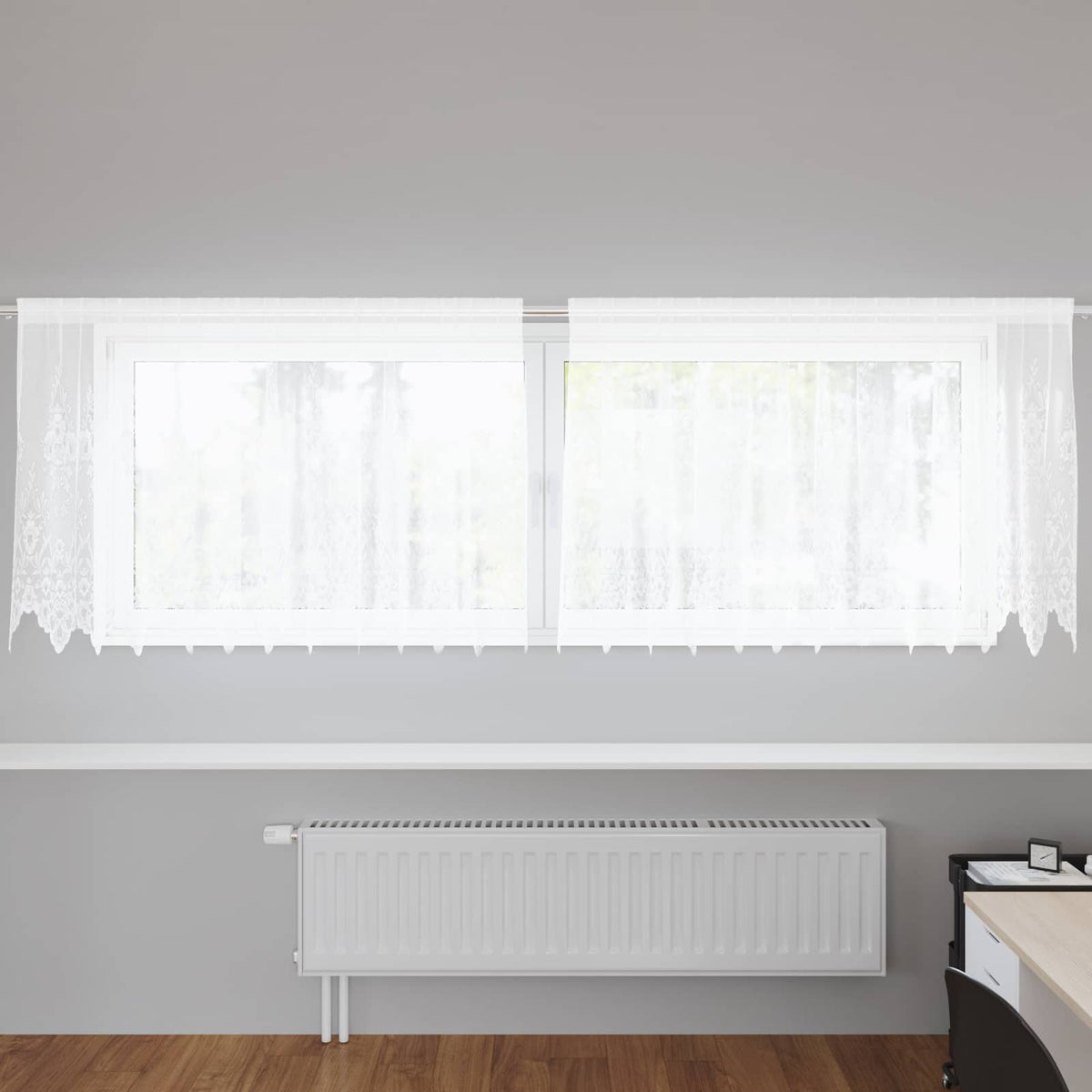 Kantgordijn met gordijnen Bloemen Wit 100 x 300 cm Polyester is nu te koop bij PeponiXL, paradijselijk wonen!