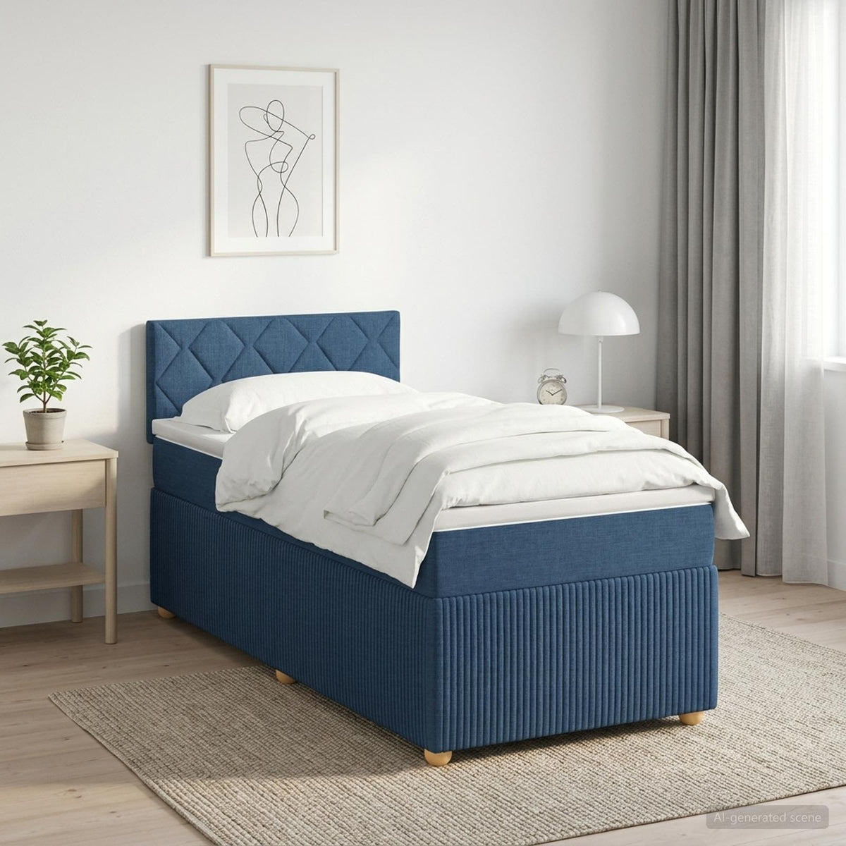Boxspringbed met matras met hoofdeinde Blauw 90 x 190 cm Stof is nu te koop bij PeponiXL, paradijselijk wonen!