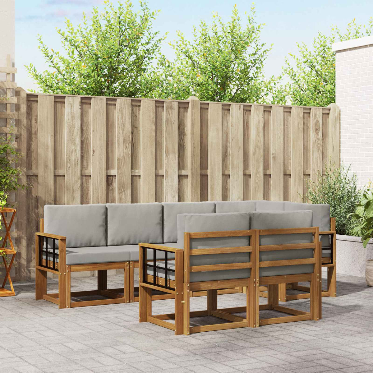 Buiten bankenset met kussen 7 pcs Natuurlijk en Lichtgrijs is nu te koop bij PeponiXL, paradijselijk wonen!