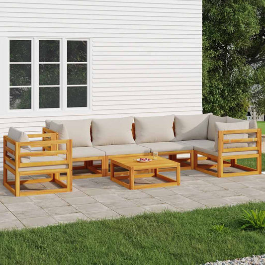 7-delige Loungeset met lichtgrijze kussens massief hout is nu te koop bij PeponiXL, paradijselijk wonen!