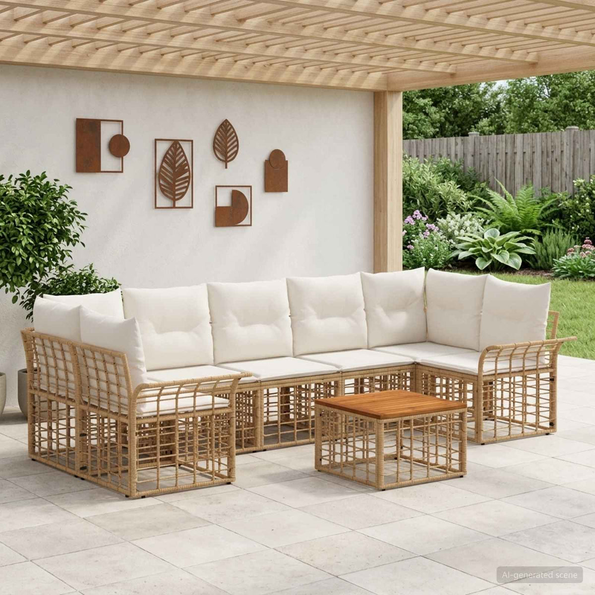 Buiten bankenset 8 st Natuurlijk en Crème Wit poly rattan is nu te koop bij PeponiXL, paradijselijk wonen!