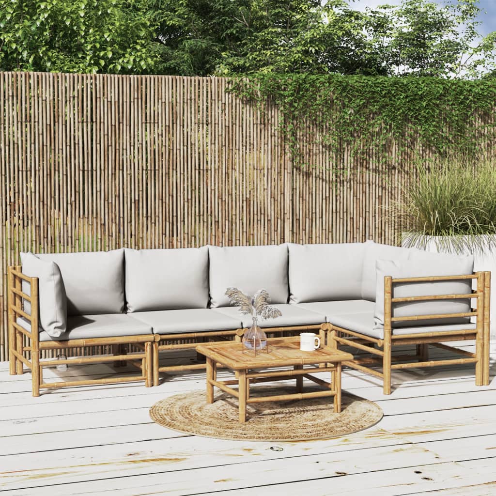 6-delige Loungeset met kussens bamboe lichtgrijs is nu te koop bij PeponiXL, paradijselijk wonen!