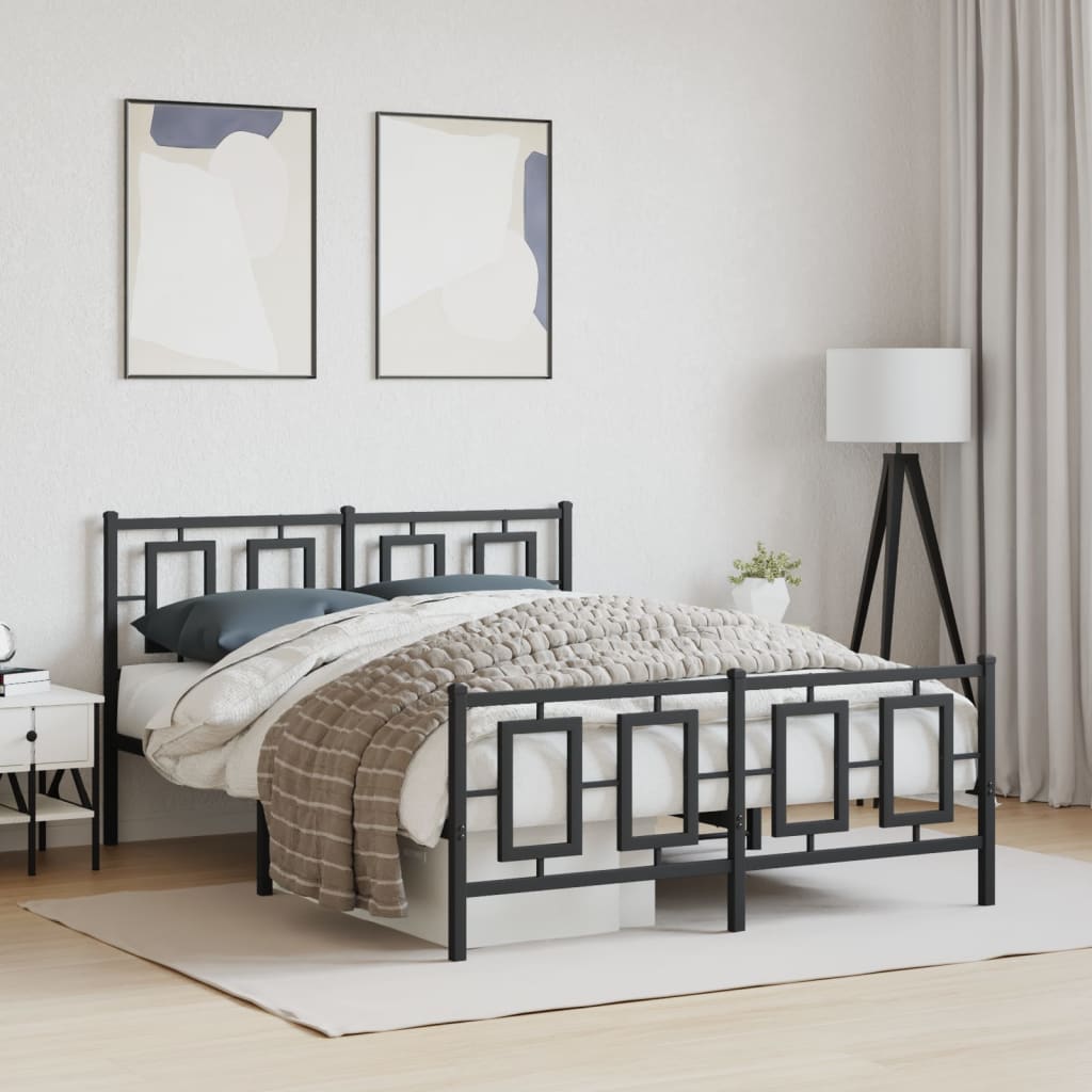 Bedframe met hoofd- en voeteneinde metaal zwart 135x190 cm is nu te koop bij PeponiXL, paradijselijk wonen!