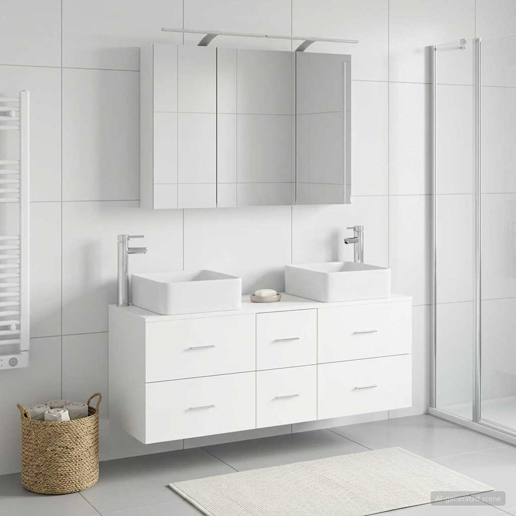Badkamermeubelset 4 st Wit Bewerkt hout en glas is nu te koop bij PeponiXL, paradijselijk wonen!
