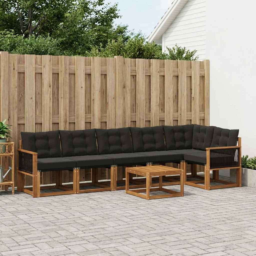 Buiten bankenset met kussen 7 pcs Naturel en Zwart is nu te koop bij PeponiXL, paradijselijk wonen!