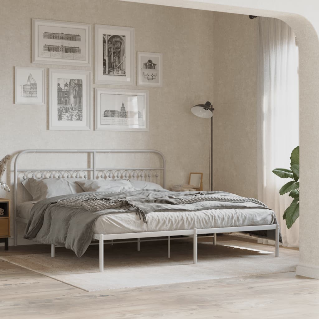 Bedframe met hoofdbord metaal wit 183x213 cm is nu te koop bij PeponiXL, paradijselijk wonen!