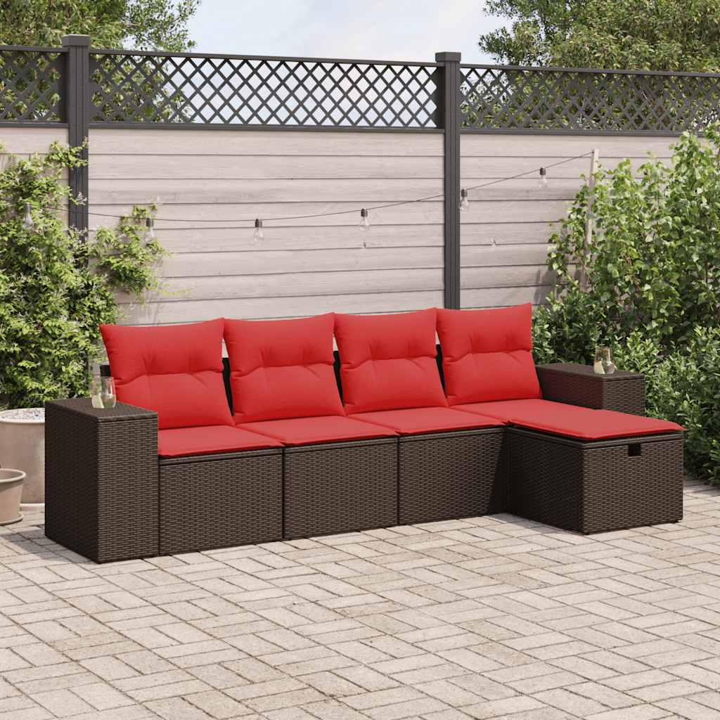 5-delige Loungeset met kussens poly rattan bruin is nu te koop bij PeponiXL, paradijselijk wonen!