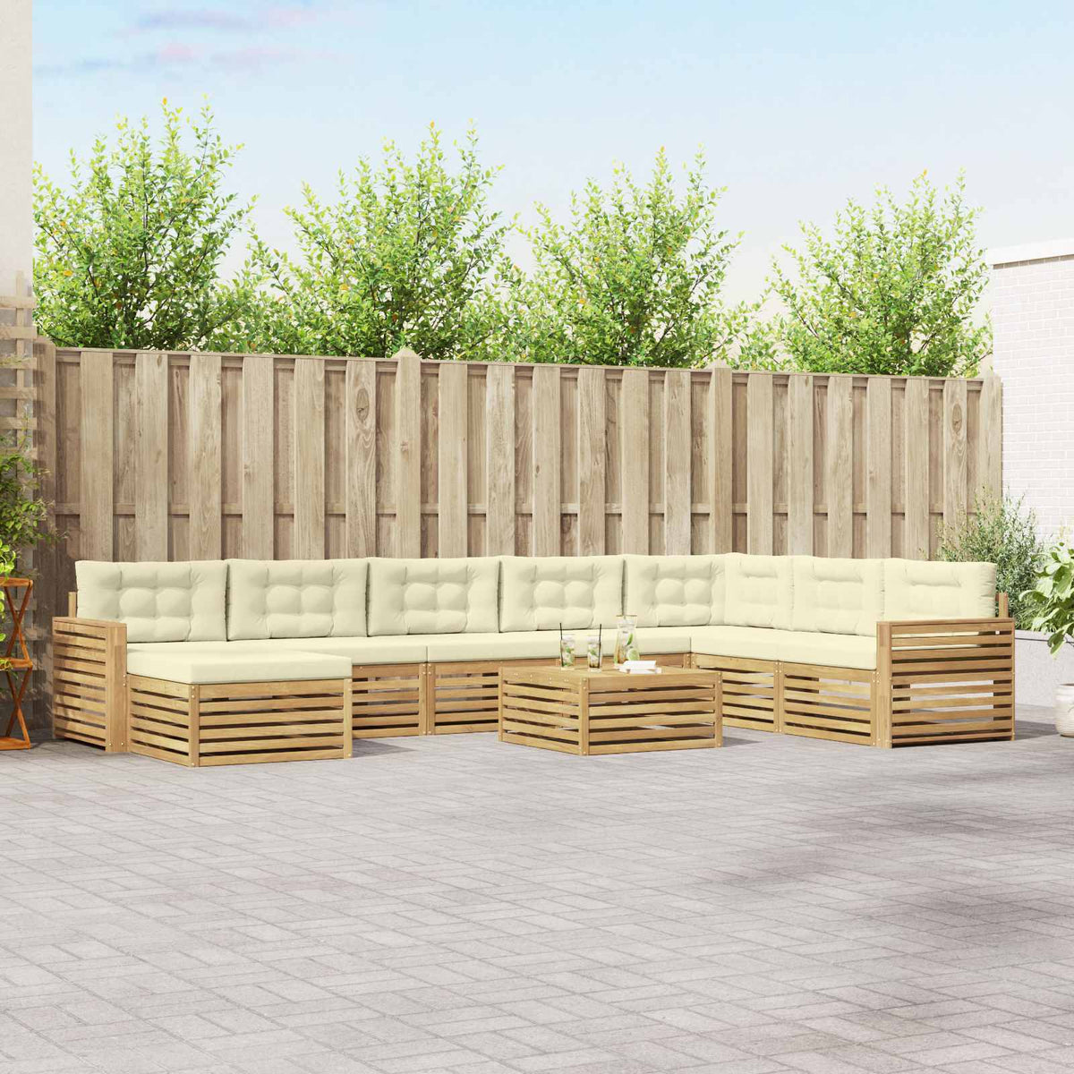 Buiten bankenset 9 pcs Wit en crèmekleurig Massief Acaciahout is nu te koop bij PeponiXL, paradijselijk wonen!