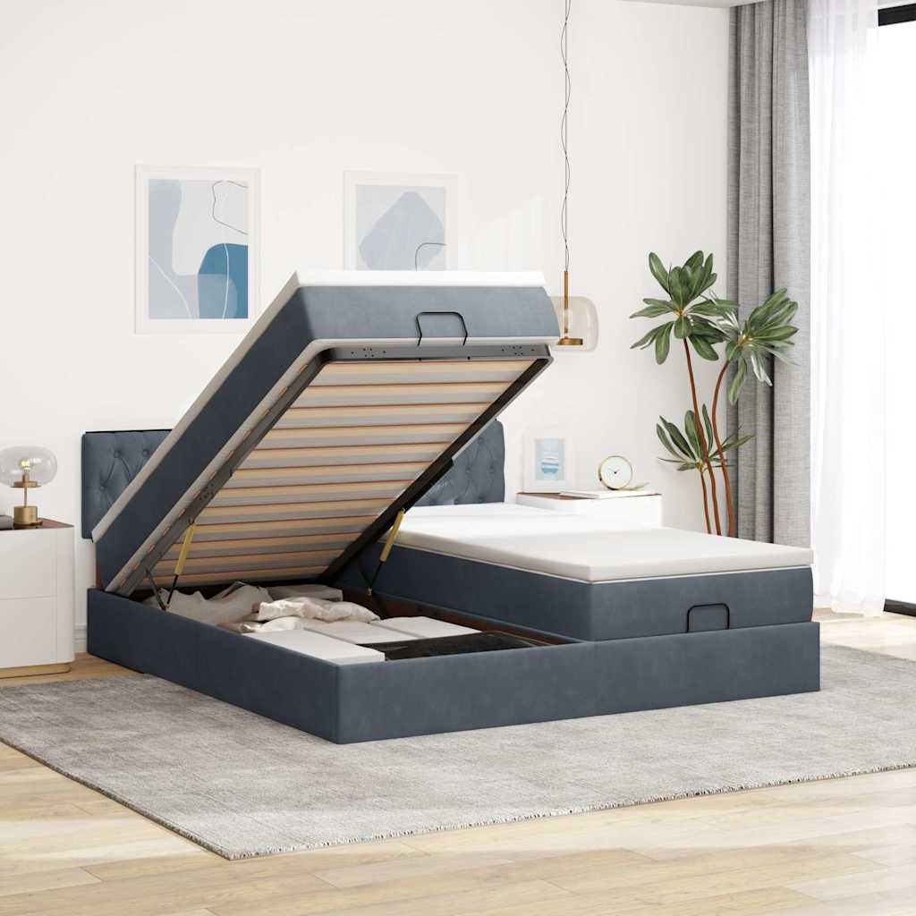 Ottoman bed met matrassen 200x200cm fluweel donkergrijs is nu te koop bij PeponiXL, paradijselijk wonen!