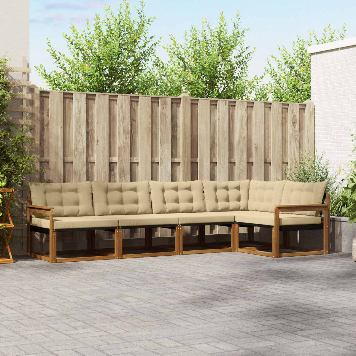 Buiten bankenset met kussen 5 pcs Natuurlijk en Beige is nu te koop bij PeponiXL, paradijselijk wonen!