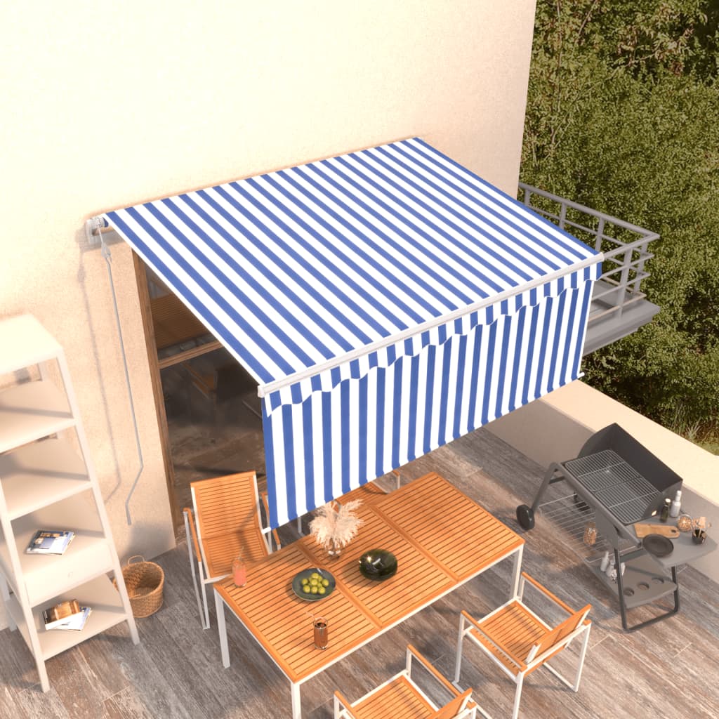 Luifel automatisch uittrekbaar met rolgordijn 3x2,5 m blauw wit is nu te koop bij PeponiXL, paradijselijk wonen!
