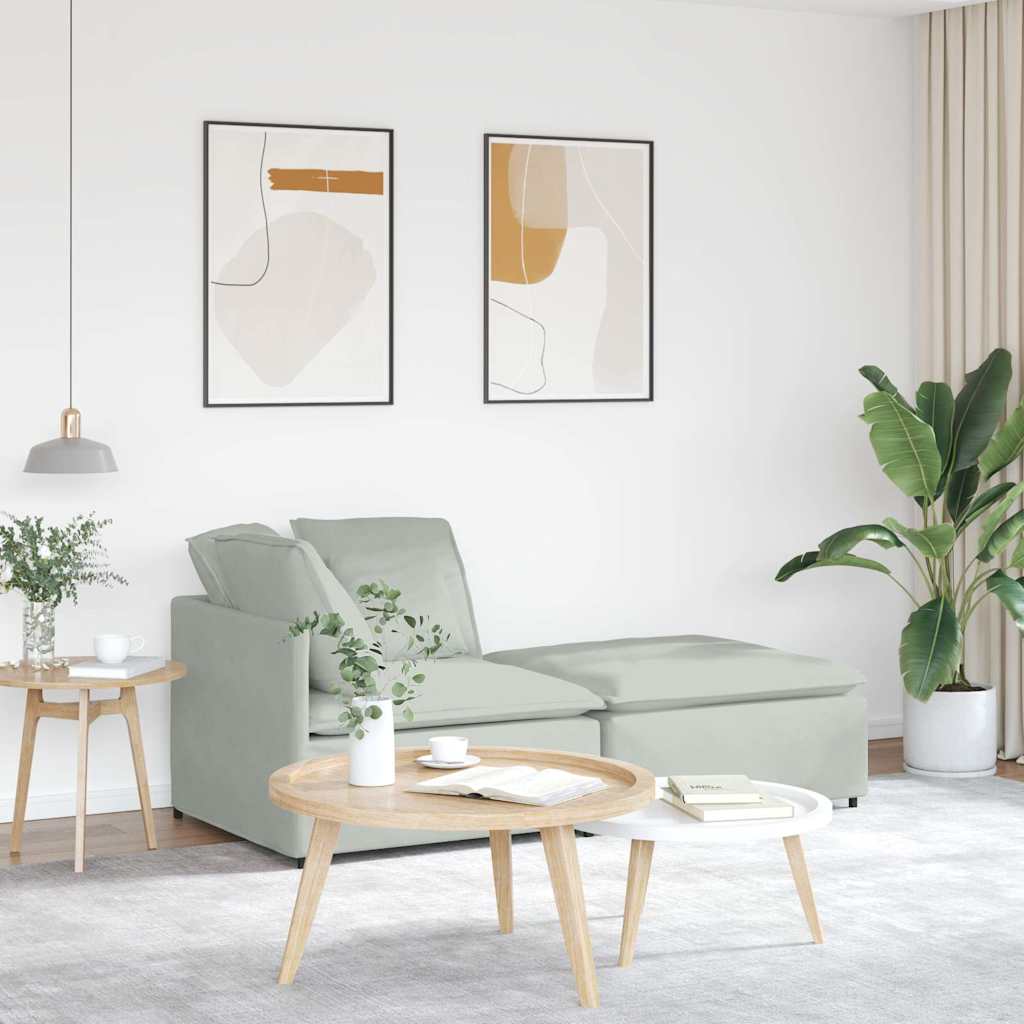 Modulaire bank met voetenbank en kussens fluweel lichtgrijs is nu te koop bij PeponiXL, paradijselijk wonen!
