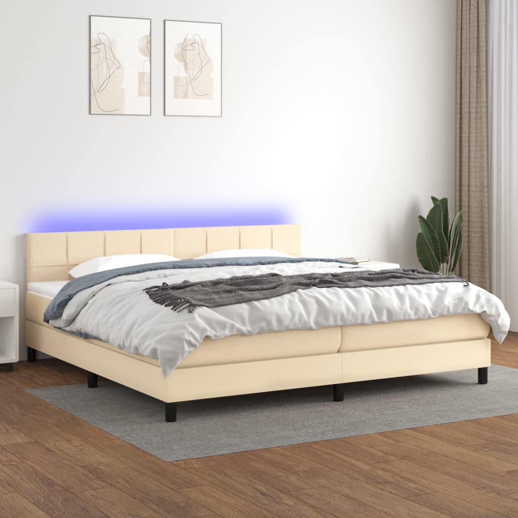 Boxspring met matras en LED stof crèmekleurig 200x200 cm is nu te koop bij PeponiXL, paradijselijk wonen!