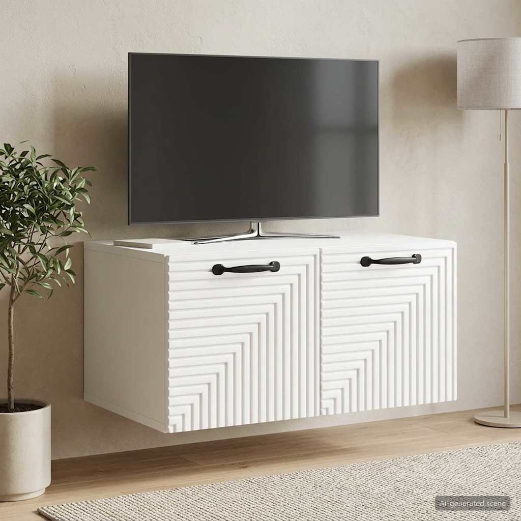 Wandbeugel TV-kast Hoogglans Wit 59,5 x 41 x 30 cm Bewerkt hout is nu te koop bij PeponiXL, paradijselijk wonen!