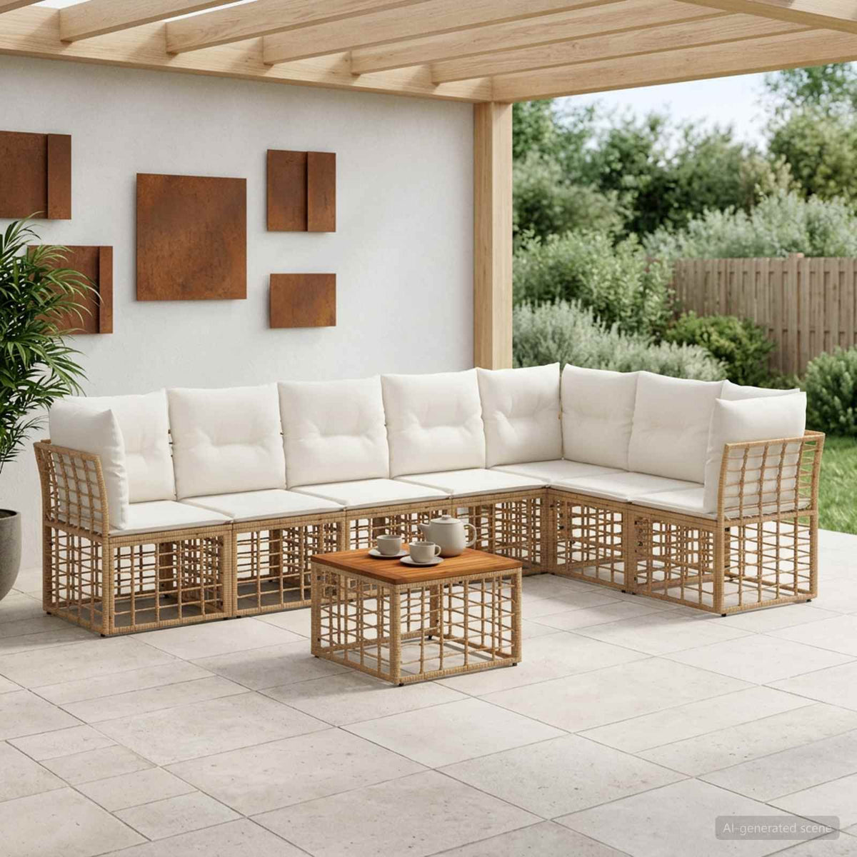 Buiten bankenset 8 pcs Natuurlijk en Crème Wit Polyester is nu te koop bij PeponiXL, paradijselijk wonen!