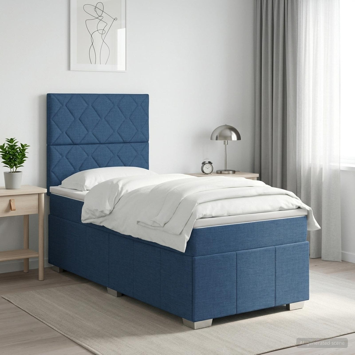 Boxspringbed met matras met hoofdeinde Blauw 100 x 200 cm Stof is nu te koop bij PeponiXL, paradijselijk wonen!