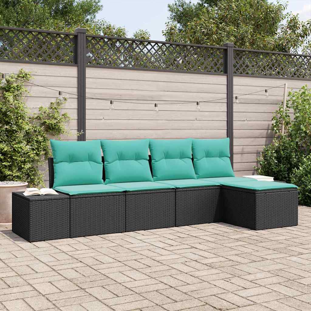 Tuin Sofa Set 5 st Zwart en Turquoise poly rattan is nu te koop bij PeponiXL, paradijselijk wonen!