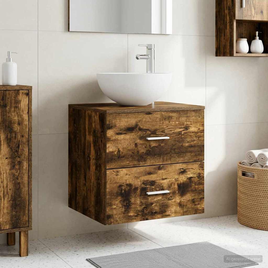 Wandgemonteerde wastafelmeubel Gerookt eiken is nu te koop bij PeponiXL, paradijselijk wonen!