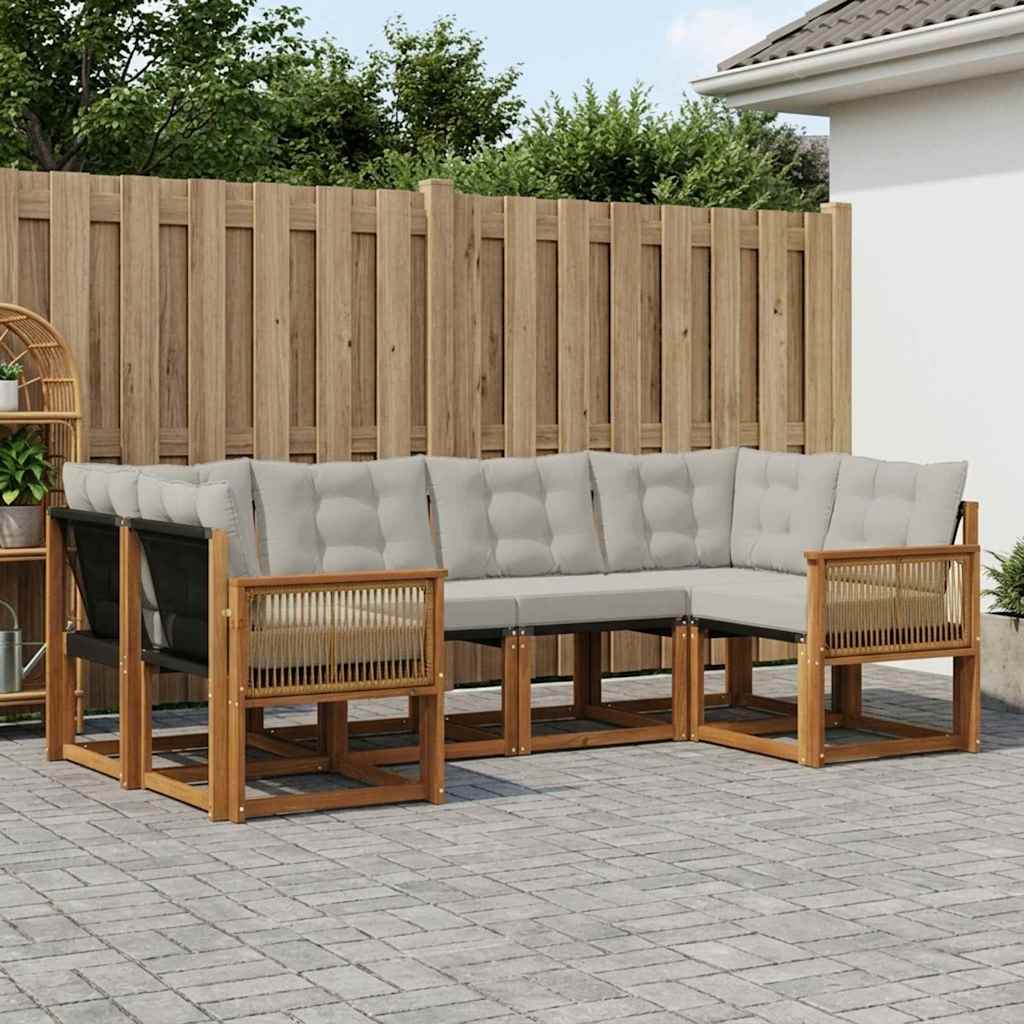 Buiten bankenset met kussen 6 pcs Naturel en lichtgrijs is nu te koop bij PeponiXL, paradijselijk wonen!