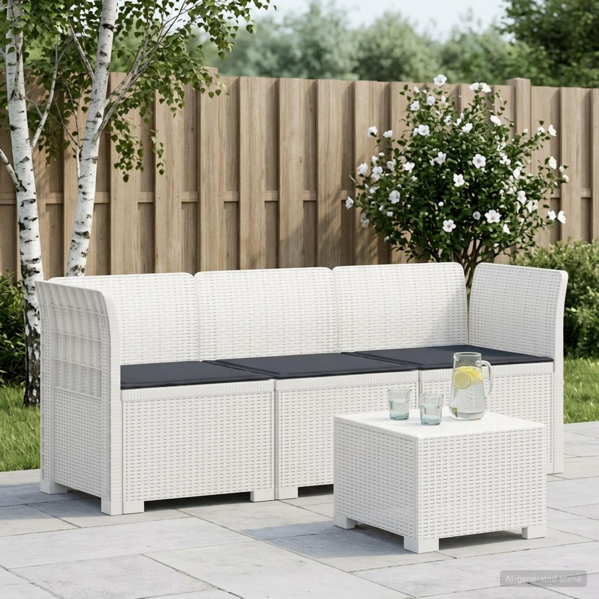3-zits tuinbank met kussens in rattanlook PP Wit is nu te koop bij PeponiXL, paradijselijk wonen!