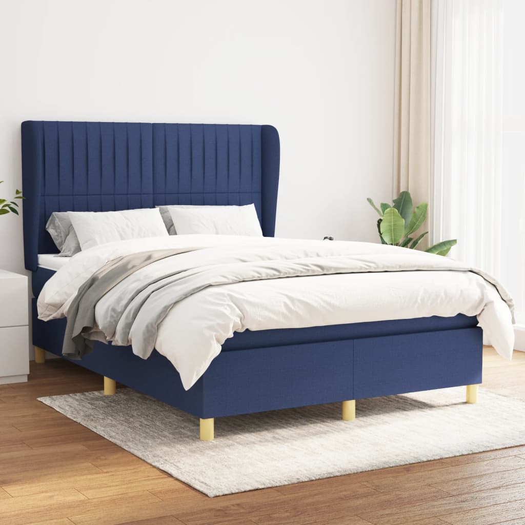 Boxspring met matras stof blauw 140x190 cm is nu te koop bij PeponiXL, paradijselijk wonen!