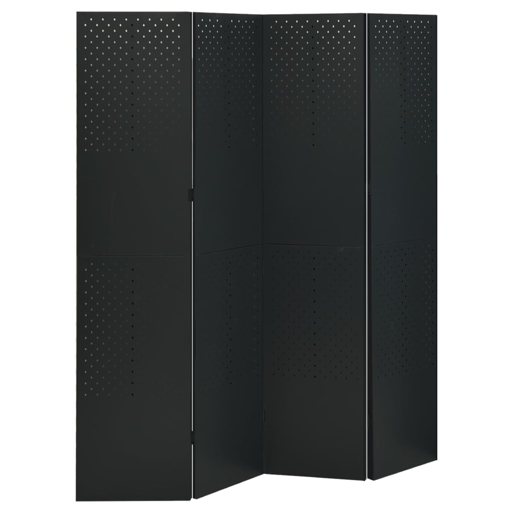 Kamerscherm met 4 panelen 160x180 cm staal zwart is nu te koop bij PeponiXL, paradijselijk wonen!