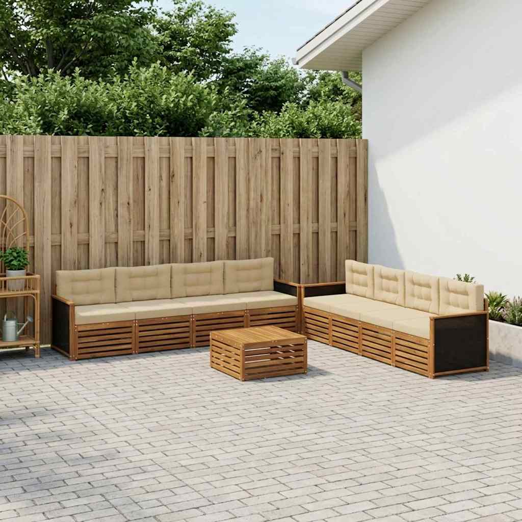 Buiten bankenset met kussen 9 pcs Natuurlijk en Beige Polyester is nu te koop bij PeponiXL, paradijselijk wonen!