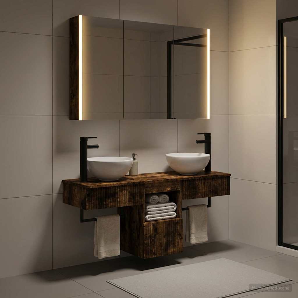Badkamerkastenset 4 st Gerookt eiken Bewerkt hout is nu te koop bij PeponiXL, paradijselijk wonen!