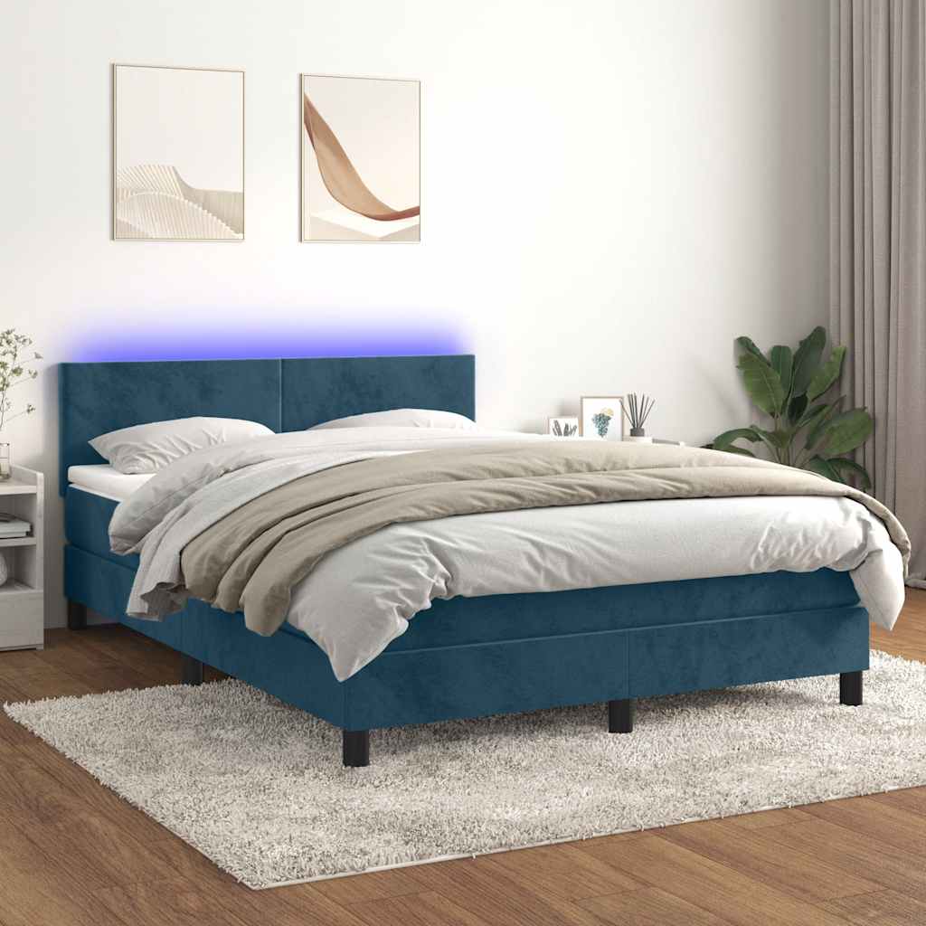 Boxspring met matras en LED fluweel donkerblauw 140x190 cm is nu te koop bij PeponiXL, paradijselijk wonen!