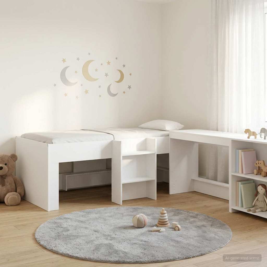 Hoge Bed Frame met Bureau voor Kinderen 2 st Wit Bewerkt hout is nu te koop bij PeponiXL, paradijselijk wonen!