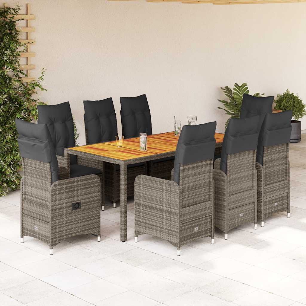 9-delige Bistroset met kussens poly rattan grijs is nu te koop bij PeponiXL, paradijselijk wonen!