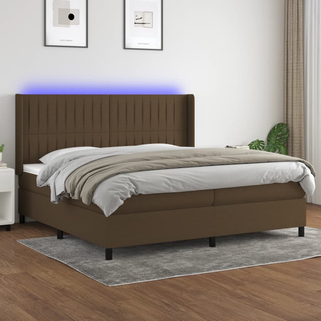 Boxspring met matras en LED stof donkerbruin 200x200 cm is nu te koop bij PeponiXL, paradijselijk wonen!