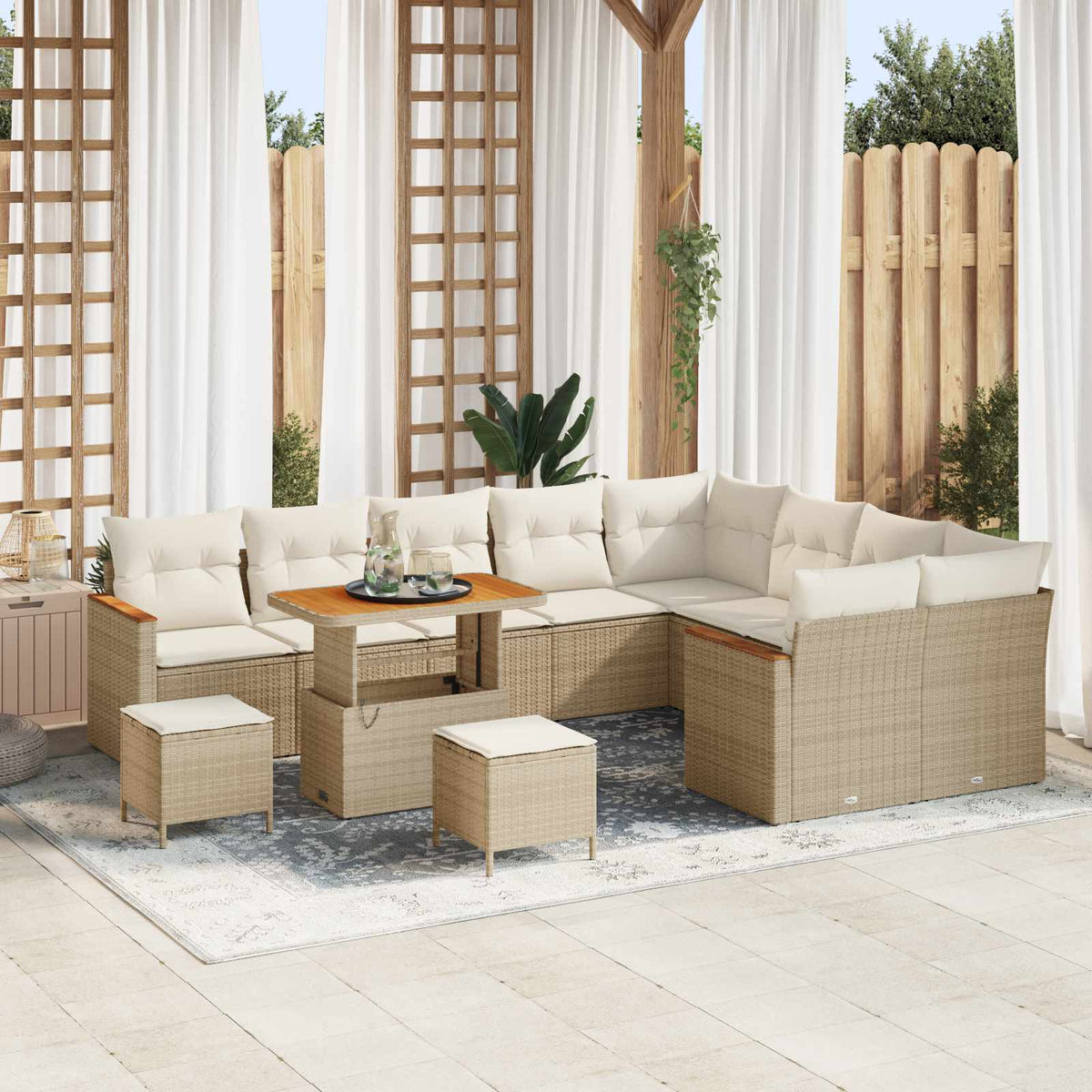 Tuinbankenset 12 pcs Beige poly rattan is nu te koop bij PeponiXL, paradijselijk wonen!
