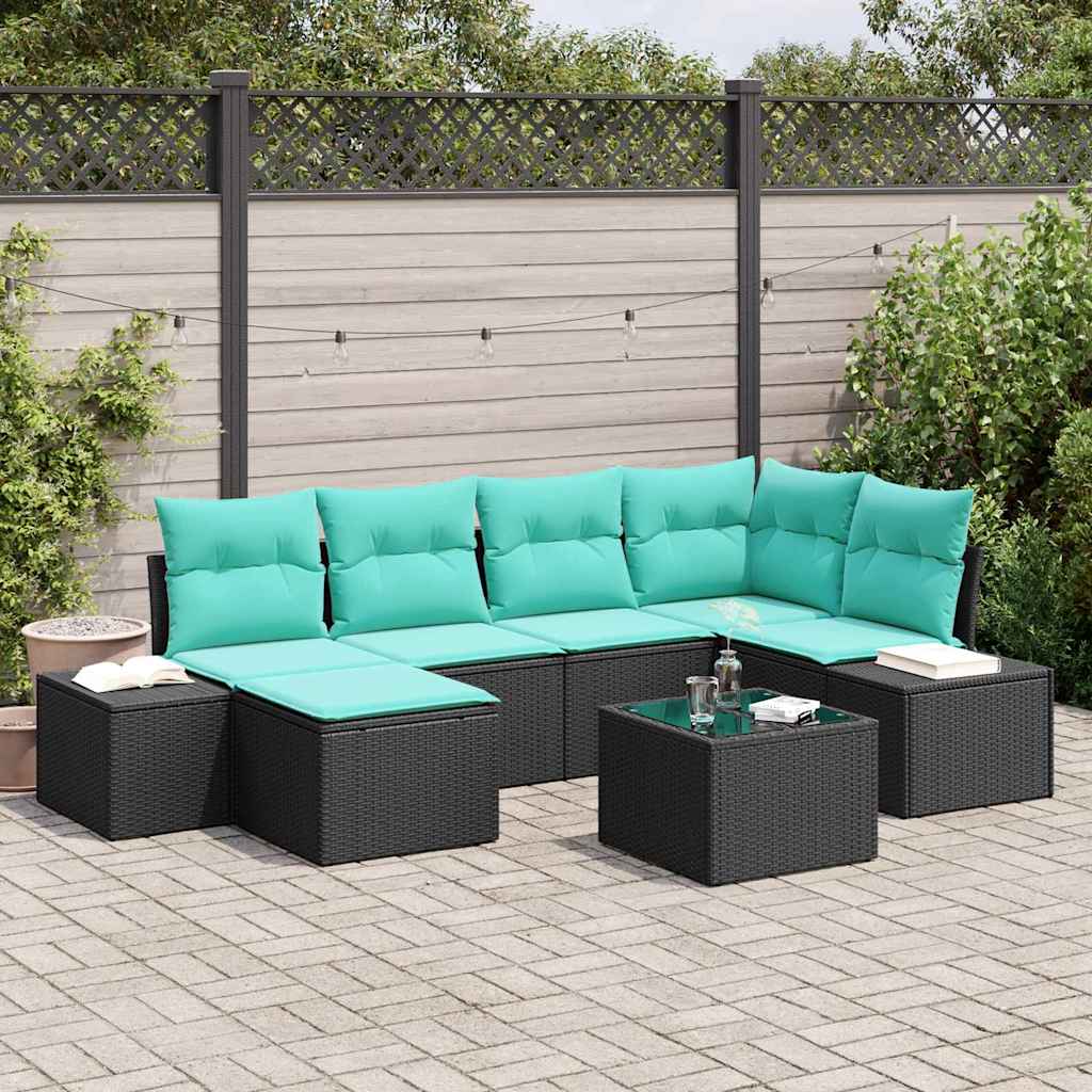 Tuin Sofa Set 6 st Zwart en Turquoise poly rattan is nu te koop bij PeponiXL, paradijselijk wonen!