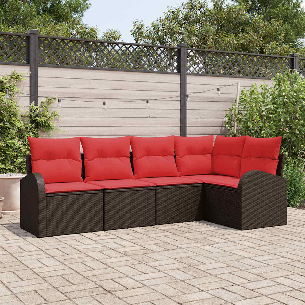 Tuin Sofa Set 5 pcs Bruin poly rattan is nu te koop bij PeponiXL, paradijselijk wonen!