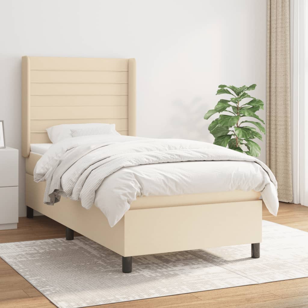 Boxspring met matras stof crèmekleurig 90x200 cm is nu te koop bij PeponiXL, paradijselijk wonen!