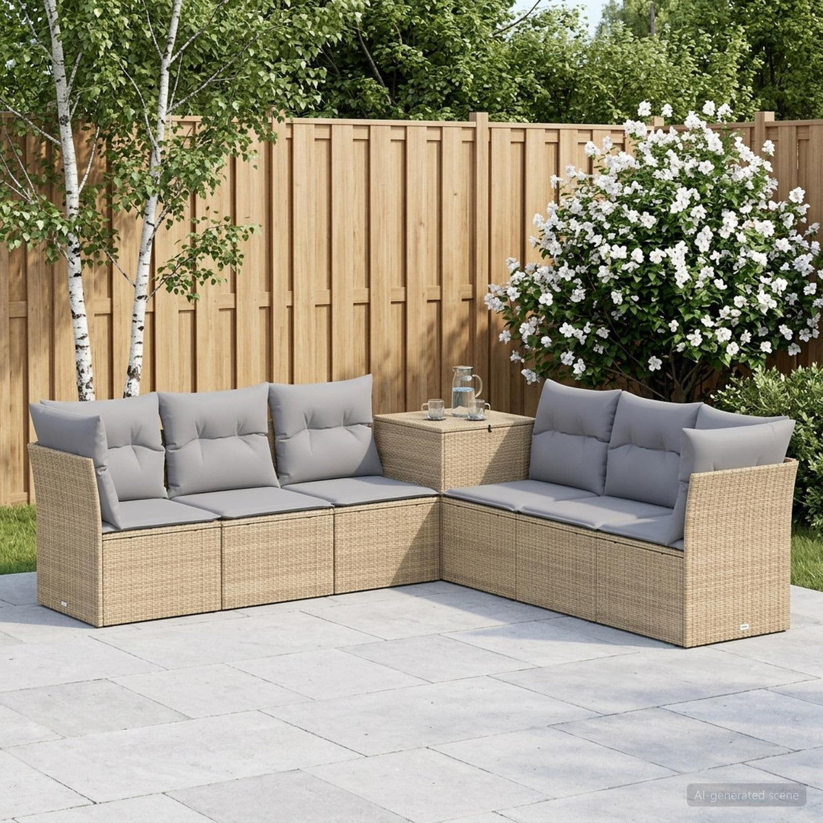 Bankstel 7 pcs Beige en Licht Grijs Poly Rattan en Staal is nu te koop bij PeponiXL, paradijselijk wonen!