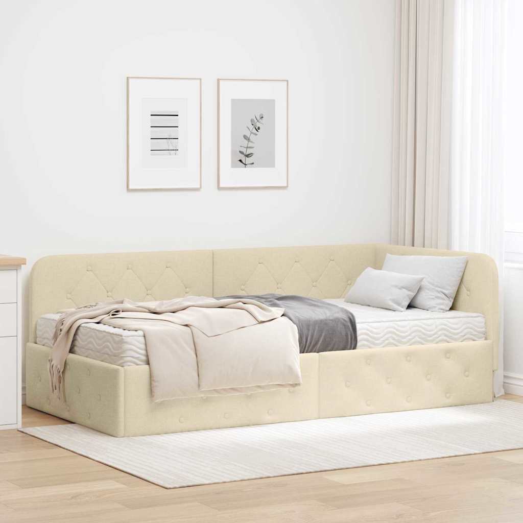 Hoekbedframe Crème 90 x 190 cm Stof is nu te koop bij PeponiXL, paradijselijk wonen!