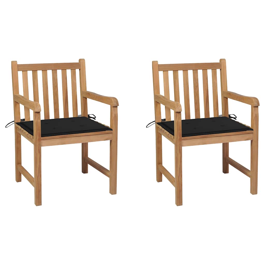 Tuinstoelen 2 st met zwarte kussens massief teakhout is nu te koop bij PeponiXL, paradijselijk wonen!